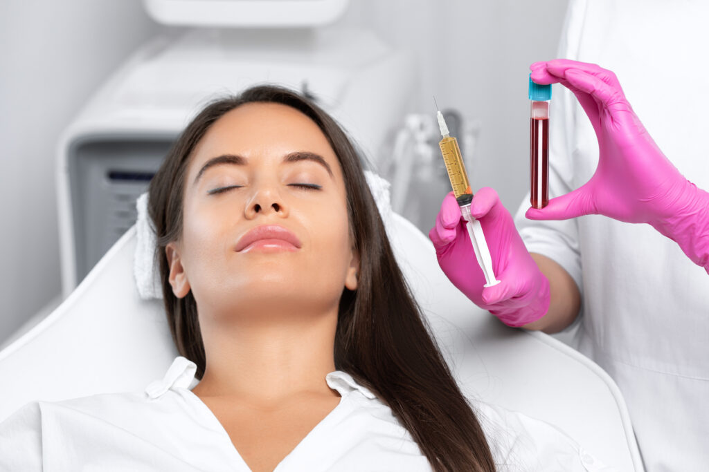 A photo of a woman getting PRP treatment.